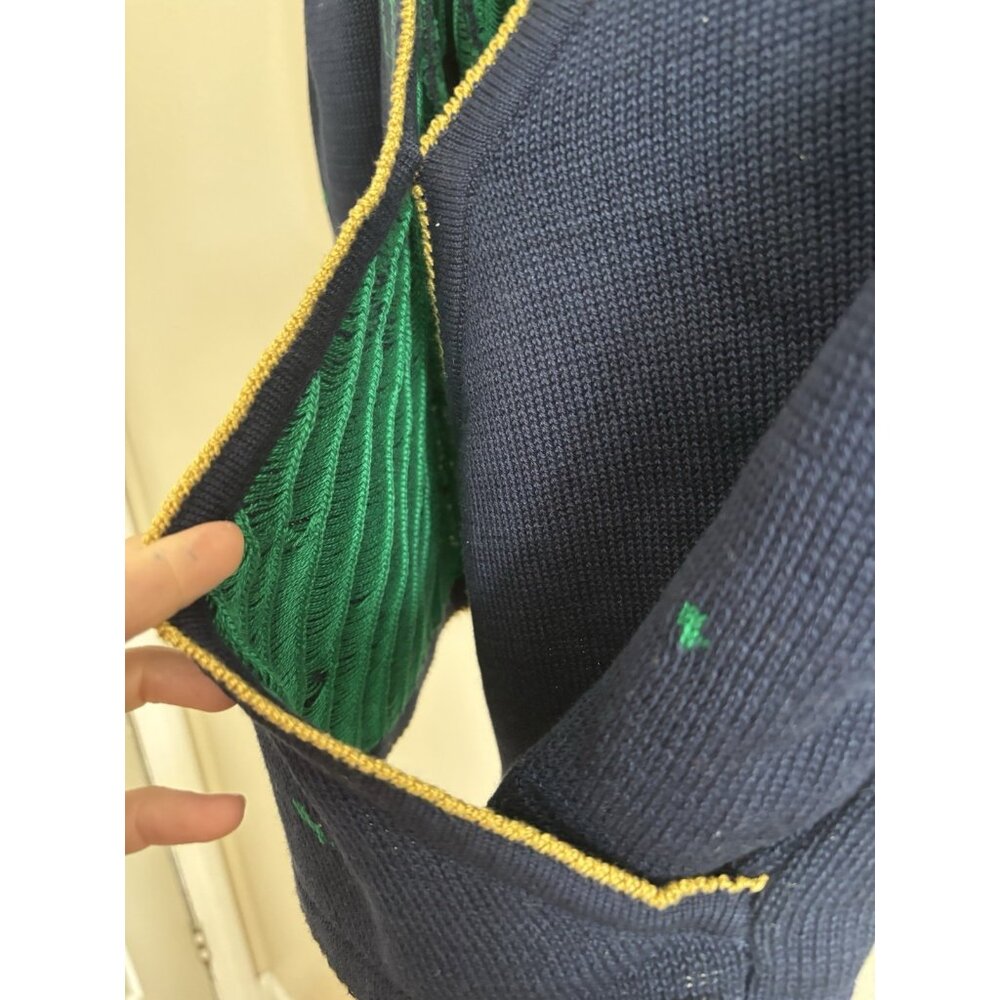 Vintage Blue Green Knit Wrap Sweater Cropped Fit Deep V Puff Sleeves Union Small - Picture 8 of 12